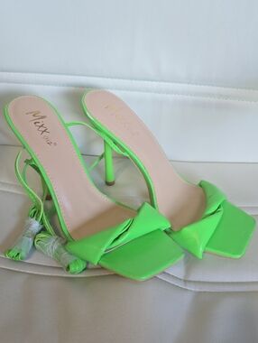 Neon Green Knot-Front High Heel Sandals for Women
